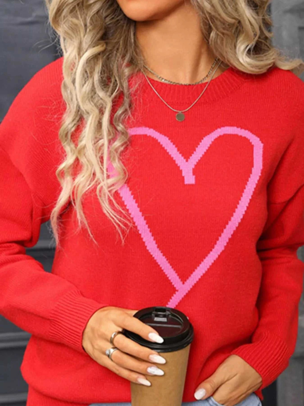 Valentine's Day Heart Graphic Dropped Shoulder Sweater 100100820549712 49 Affordable Fashion Under $100 Jerry's Apparel 