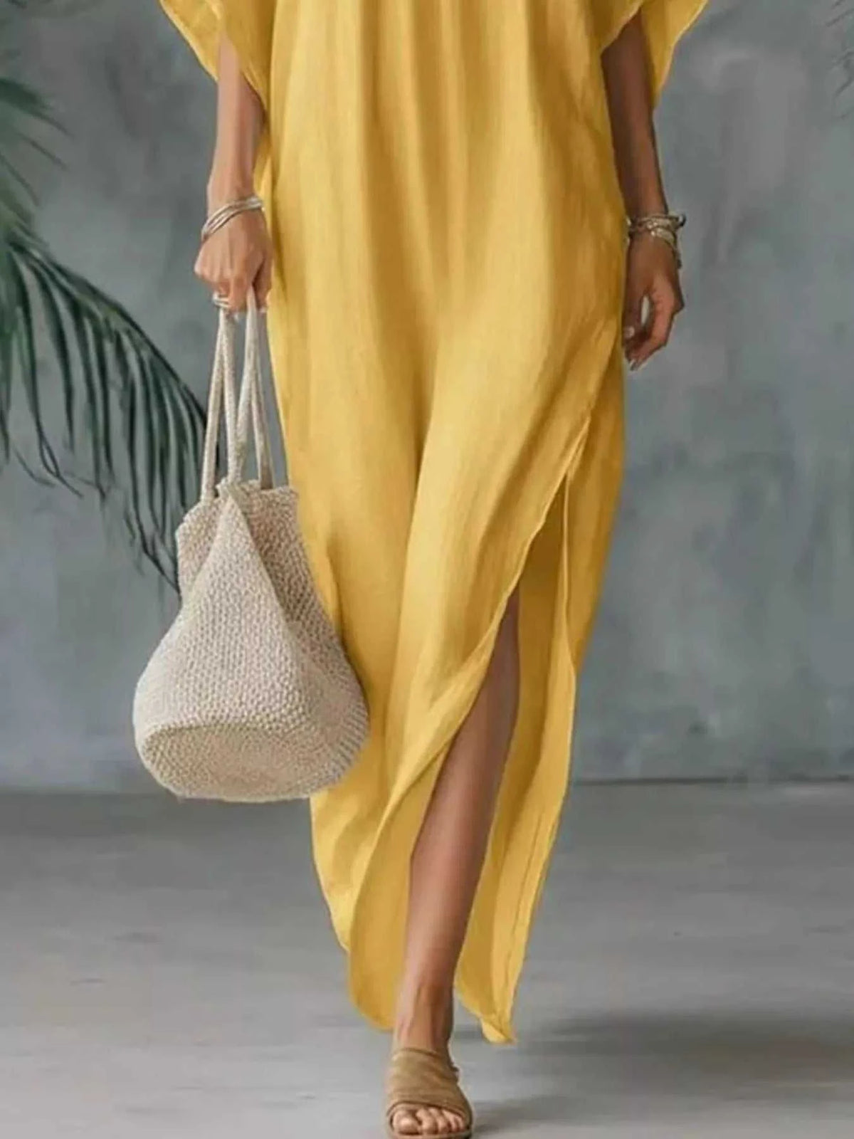 Full Size V-Neck Maxi Dress with Side Slits Plus Size 100100394975559 32 Gifts for Her Jerry's Apparel 