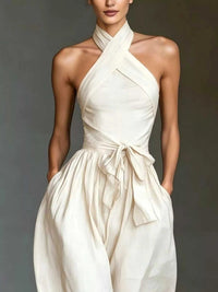 Halter Neck Wide-Leg Jumpsuit with Waist-Tie Detail 101001566820821 48 Affordable Fashion Under $100 Jerry's Apparel 