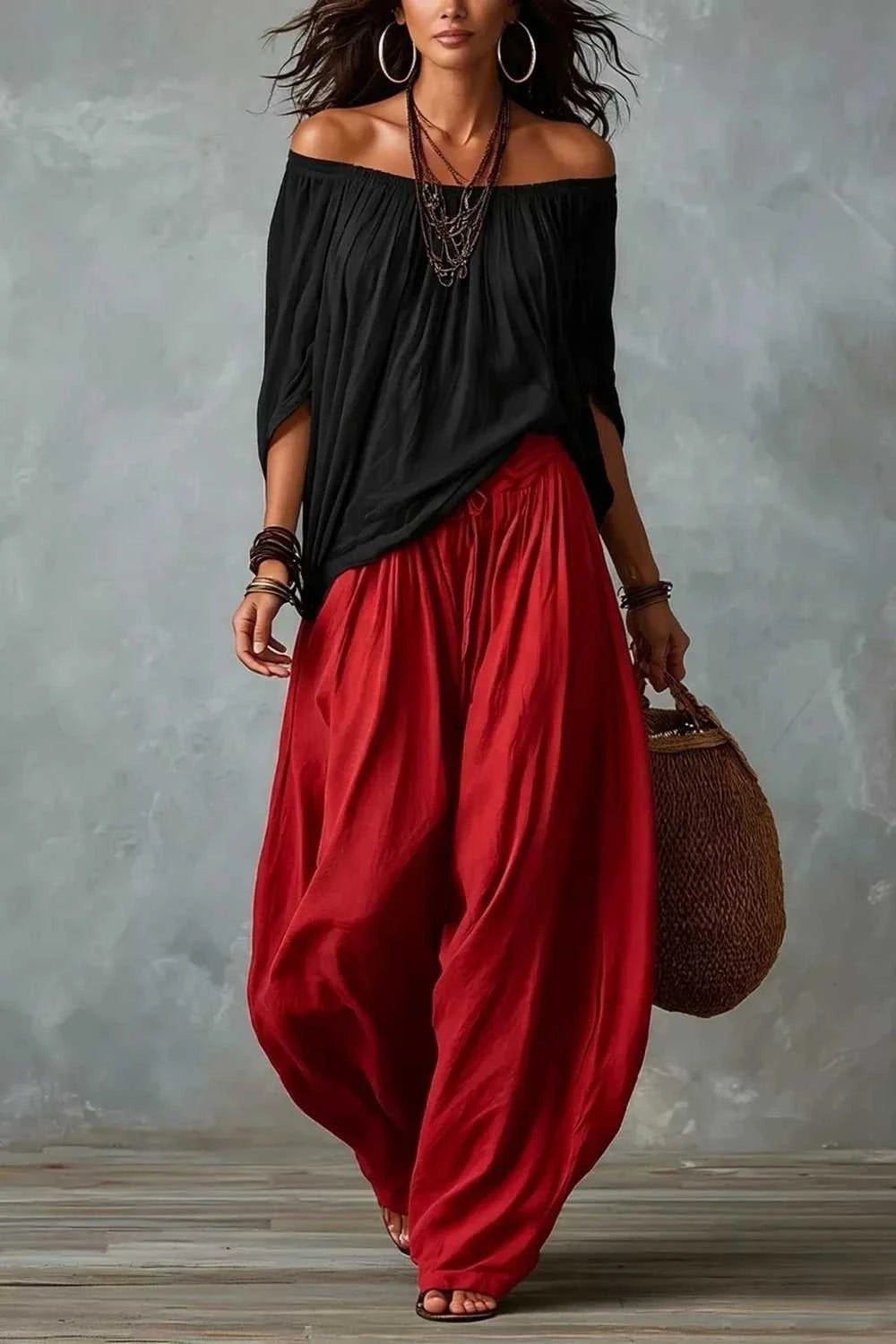 Full Size Off-Shoulder Top and Wide-Leg Pants Set Plus Size 100100599262559 45 Affordable Fashion Under $100 Jerry's Apparel 
