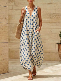 Polka Dot V-Neck Sleeveless Maxi Dress 100100165046334 32 Gifts for Her Jerry's Apparel 