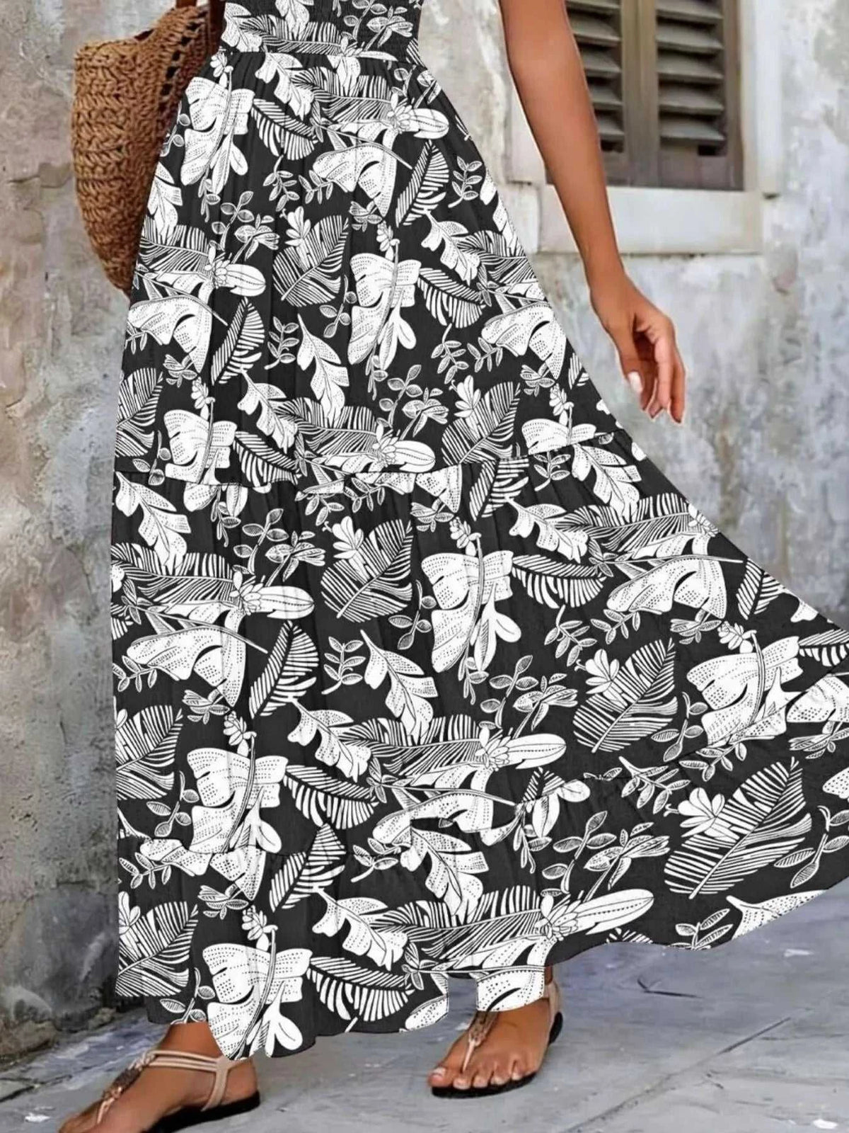 Full Size Printed V-Neck Tiered Maxi Dress Plus Size 100100096069770 30 Affordable Fashion Under $100 Jerry's Apparel 