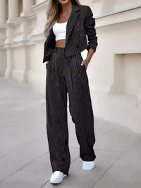 Striped Cropped Blazer and Wide-Leg Pants Two-Piece Set 101001182680323 73 Affordable Fashion Under $100 Jerry's Apparel 