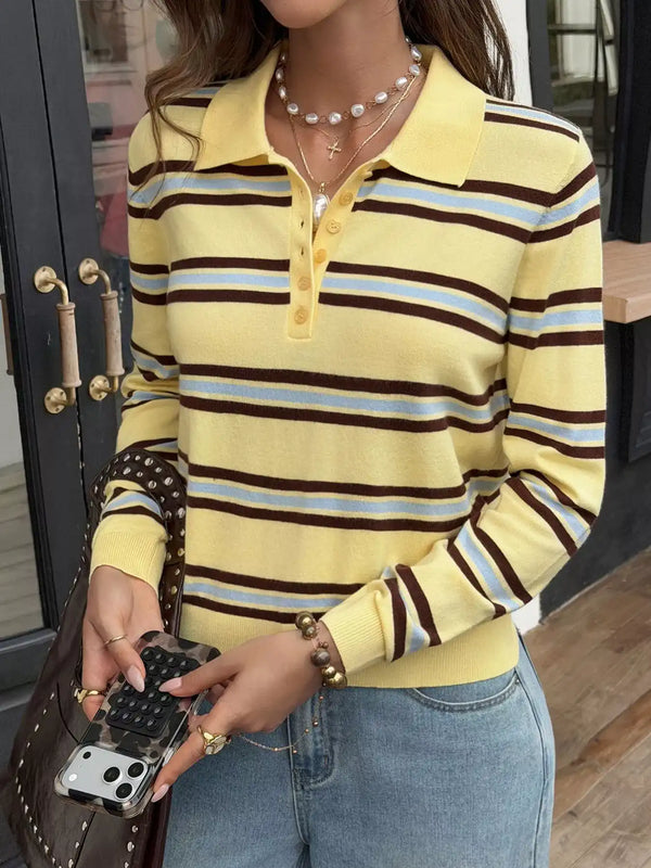Striped Polo Collar Knit Top 101001605088991 64 Affordable Fashion Under $100 Jerry's Apparel 