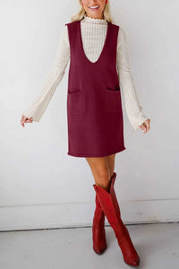 Lovelet Pocketed V-Neck Mini Sweater Overall Dress 100100283761487 35 Affordable Fashion Under $100 Jerry's Apparel 