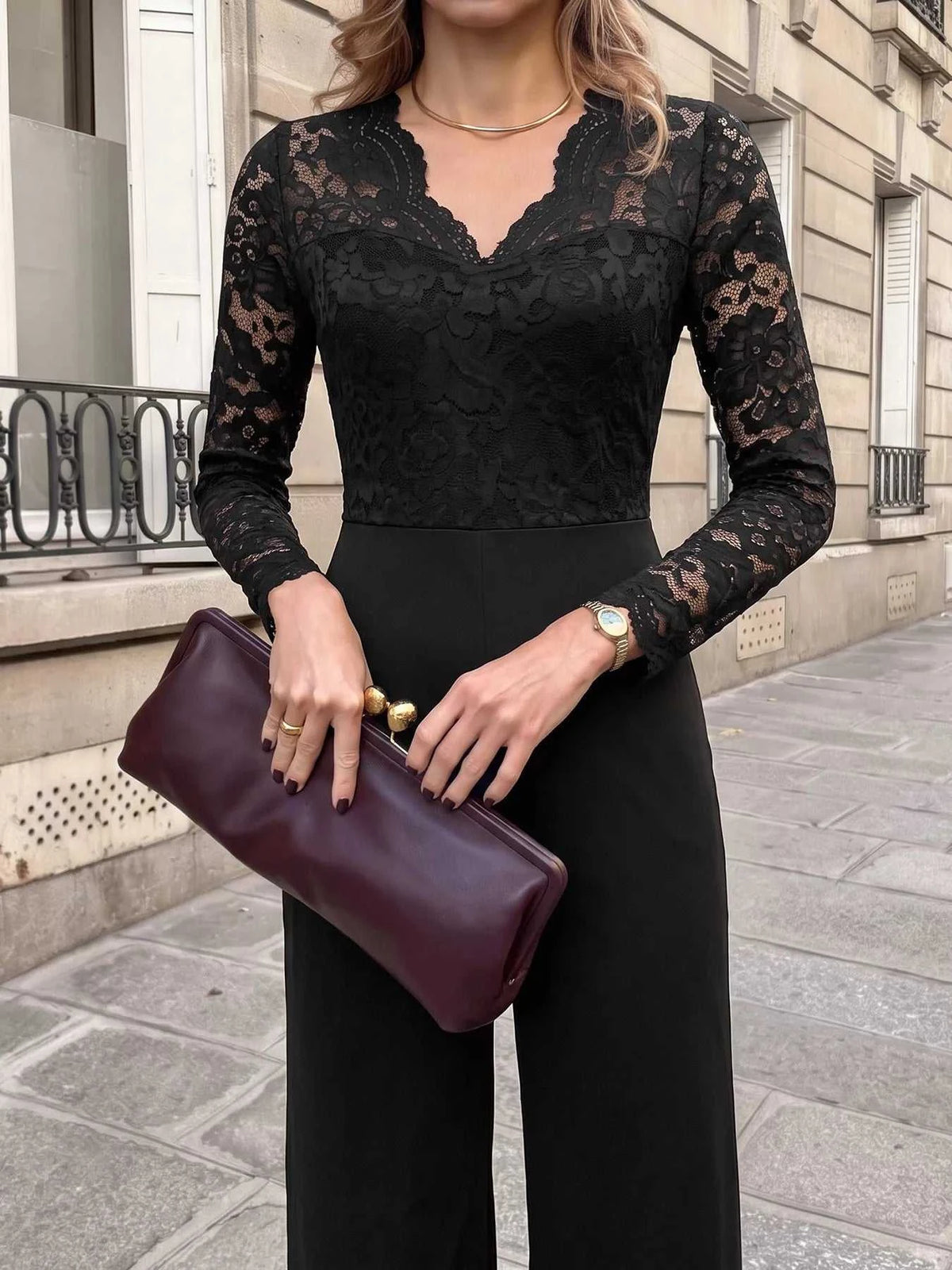 Lace Long Sleeve Wide-Leg Jumpsuit 101001301587229 36 Affordable Fashion Under $100 Jerry's Apparel 