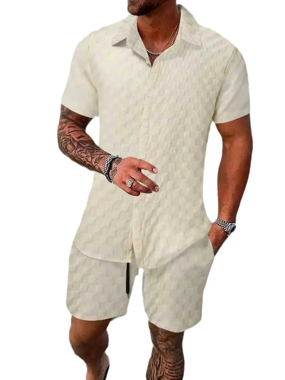 Men's Full Size Collared Neck Short Sleeve Top and Shorts Set Plus Size 100400916717549 40 Affordable Fashion Under $100 Jerry's Apparel 