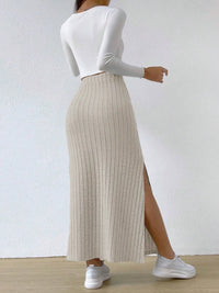 High Waist Ribbed Knit Maxi Skirt