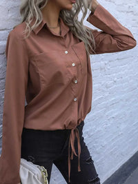 Perfee Tied Hem Button Down Long Sleeve Shirt 100100484971285 33 Affordable Fashion Under $100 Jerry's Apparel 