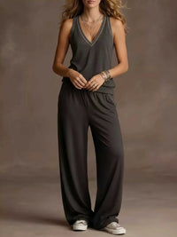 Full Size V-Neck Tank Top & Wide-Leg Pants Set Plus Size 100100522597486 45 Affordable Fashion Under $100 Jerry's Apparel 