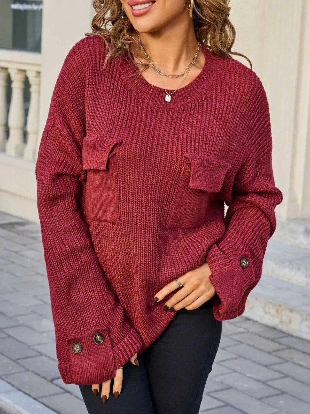 Pocket Detail Round Neck Sweater 100100321906852 48 Affordable Fashion Under $100 Jerry's Apparel 