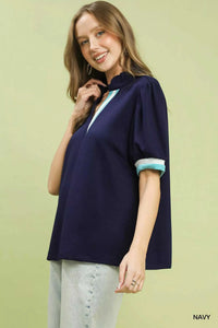 Umgee Luxe knit Contrast Trim Puff Sleeve Top 100100435121072 49 Affordable Fashion Under $100 Jerry's Apparel 