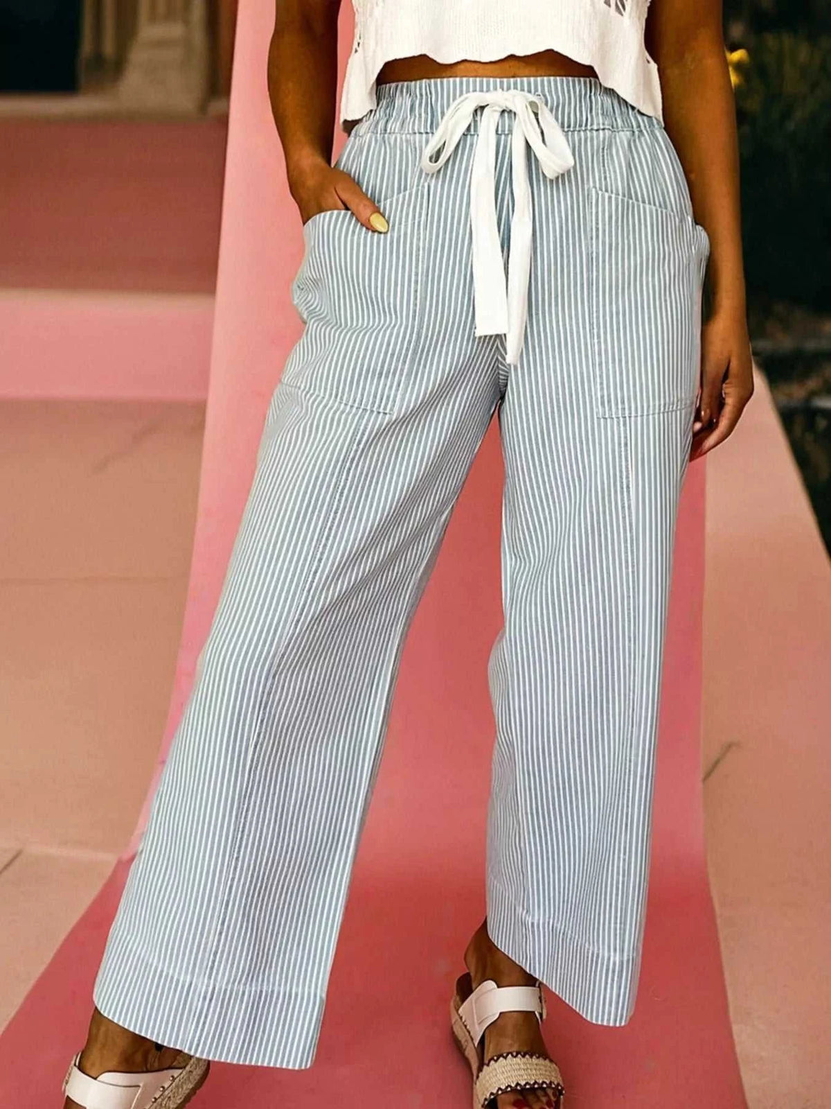Stripe Mid Rise Drawstring Waist Jeans 100100698319800 58 Affordable Fashion Under $100 Jerry's Apparel 