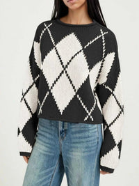 Argyle Pattern Knit Dropped Shoulder Sweater 100100844660276 45 Affordable Fashion Under $100 Jerry's Apparel 