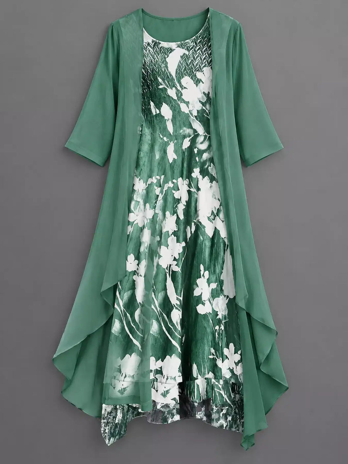 Full Size Floral Print Midi Dress and Chiffon Cardigan Set Plus Size 101001950650233 50 Affordable Fashion Under $100 Jerry's Apparel 