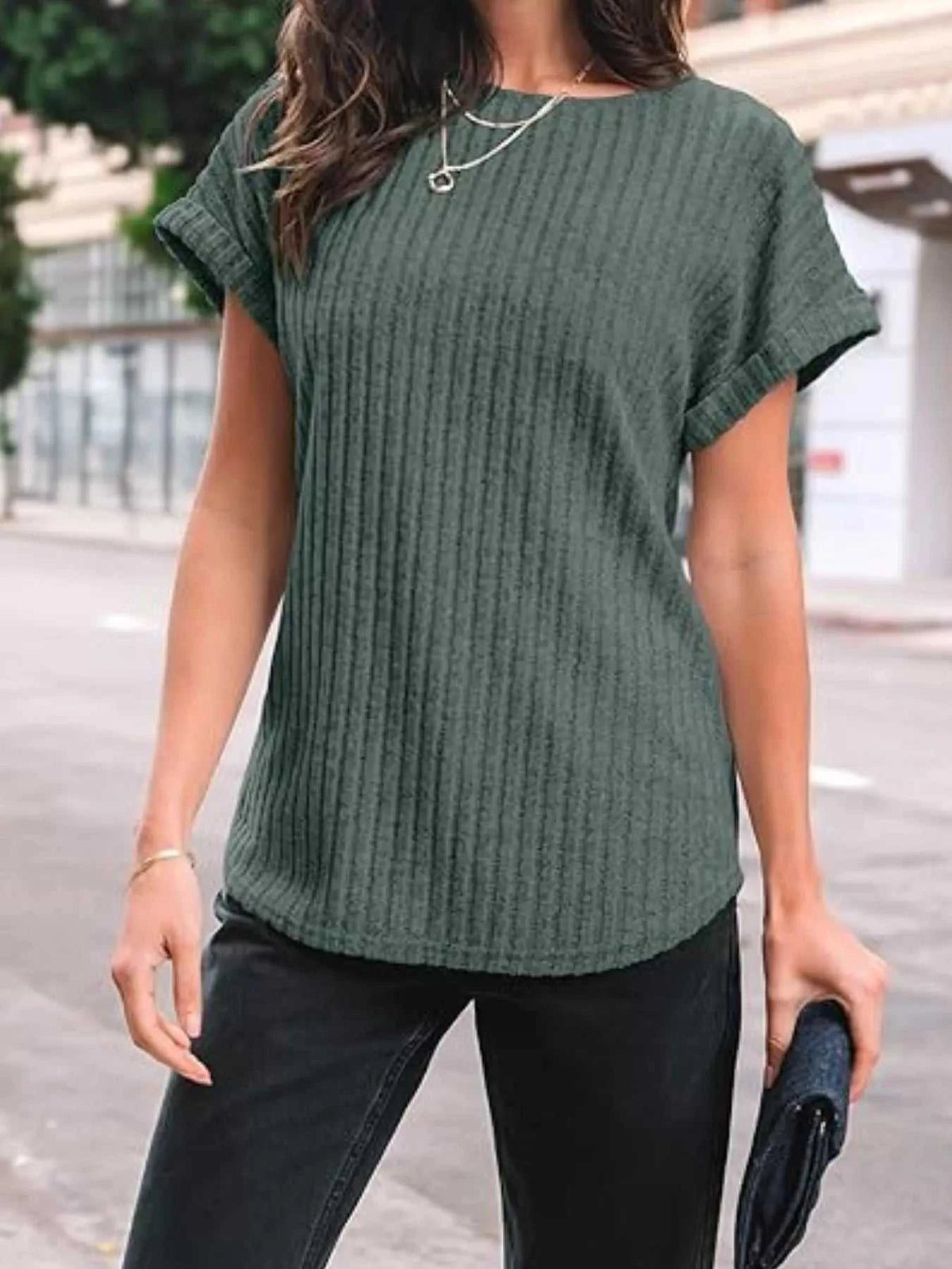 Casual Ribbed Knit Short Sleeve T-Shirt 100100691365915 25 Affordable Fashion Under $100 Jerry's Apparel 