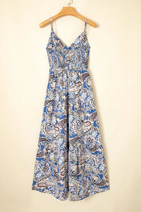 Paisley Print Twist Detail Smocked Back Spaghetti Straps Dress