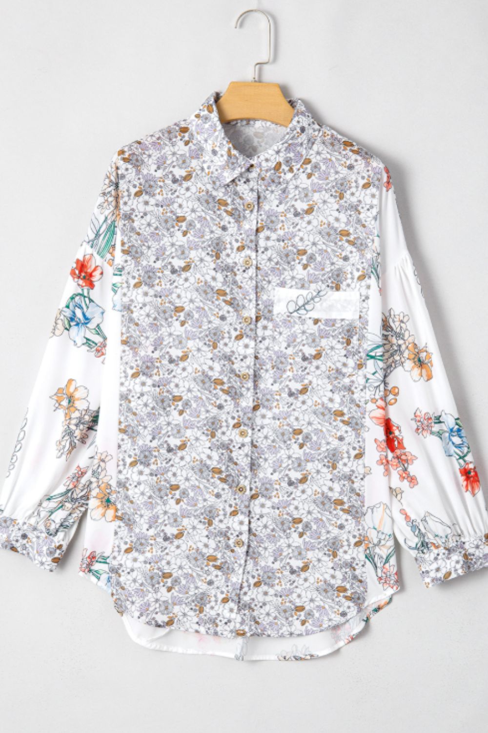 Floral Collared Neck Long Sleeve Shirt