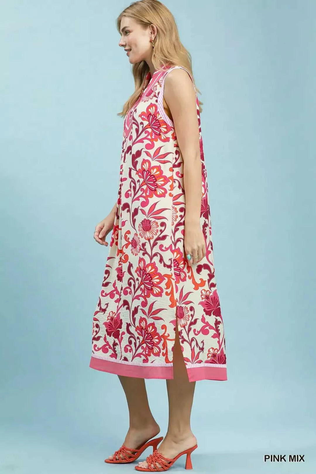 Umgee Floral Scroll Sleeveless Midi Dress 100100591661428 64 Affordable Fashion Under $100 Jerry's Apparel 