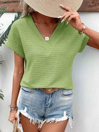 Textured Wide Sleeve V Neck T Shirt 100100453800555 22 Affordable Fashion Under $100 Jerry's Apparel 