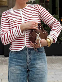 Striped Knit Button Up Cardigan 100100252809325 64 Women's Sweaters and Knitwear Jerry's Apparel 