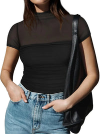 Mesh Mock Neck Short Sleeve T-Shirt