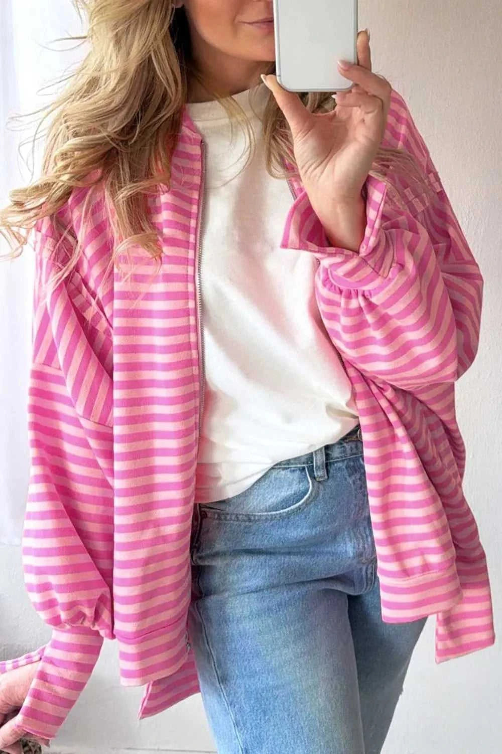 Stripe Striped Zip-up Open Front Loose Fit Regular Length Hoodie 100100494869420 56 Affordable Fashion Under $100 Jerry's Apparel 