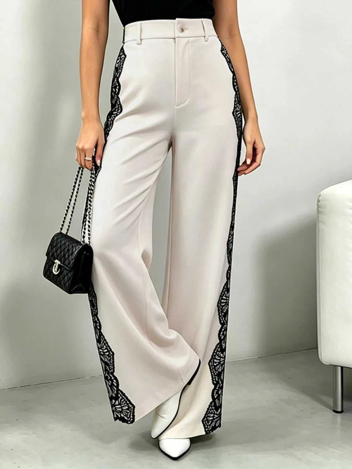 Lace Detail Wide Leg Pants 100100203986473 32 Jerry's Apparel 