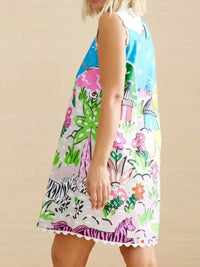 Printed Round Neck Sleeveless Mini Dress