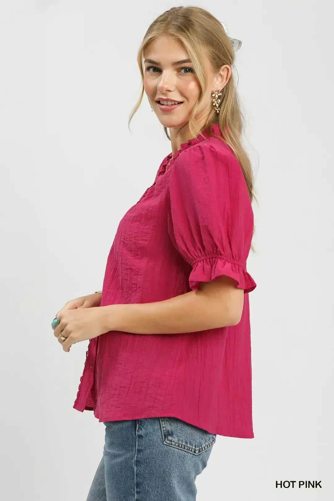 Umgee Textured Button-Front Puff Sleeve Top 100100866331431 49 Affordable Fashion Under $100 Jerry's Apparel 