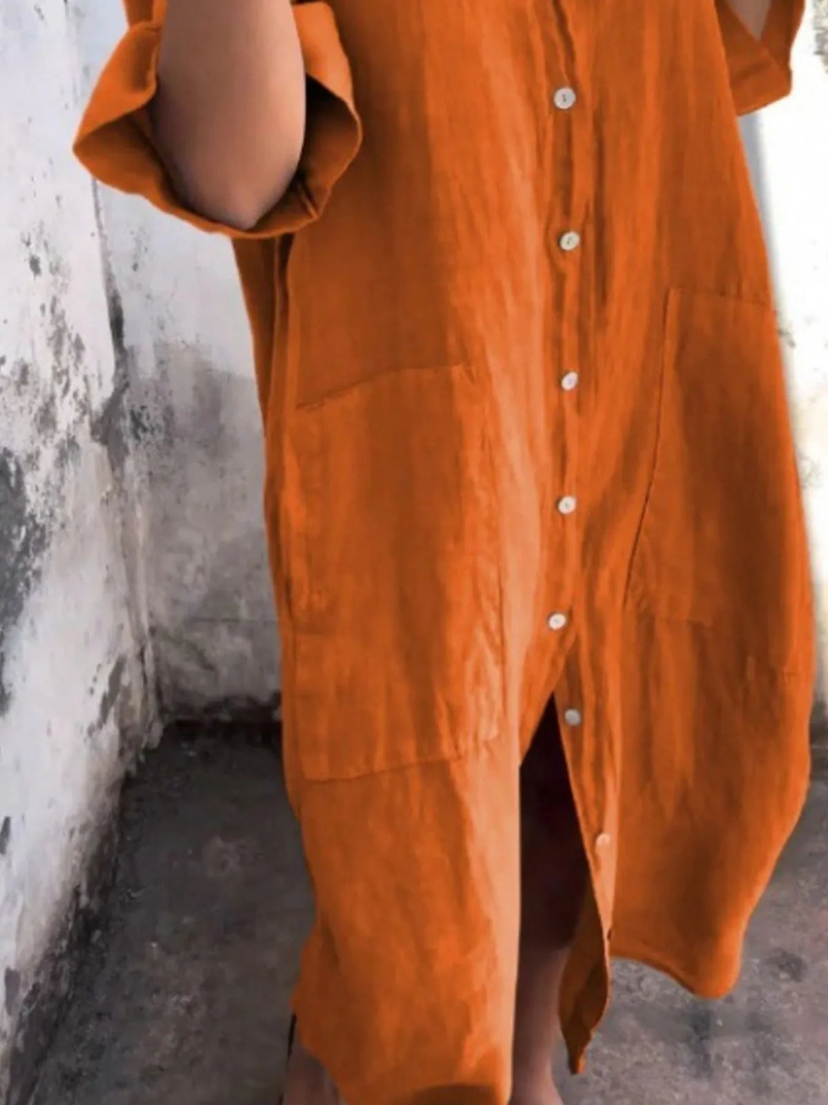 Full Size Casual Linen Button-Down Shirt Dress Plus Size