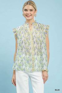 Umgee Floral Print Flutter Sleeve Split Neck Top 100100566591836 49 Affordable Fashion Under $100 Jerry's Apparel 