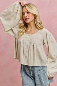 SO ME Linen Blend Woven Long Sleeve With Smocking Top 100100082081653 47 Affordable Fashion Under $100 Jerry's Apparel 