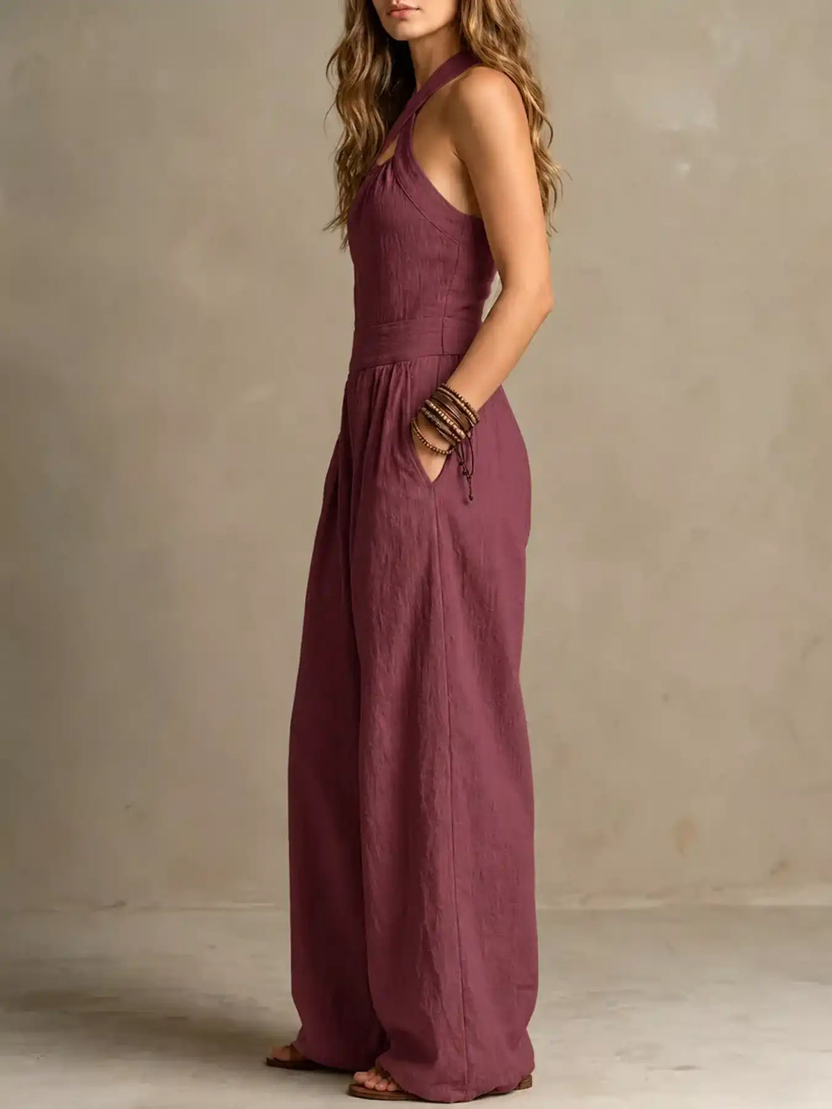 Full Size Halter Neck Wide-Leg Jumpsuit Plus Size 101001857800379 54 Affordable Fashion Under $100 Jerry's Apparel 
