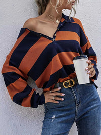 Striped Button Detail Dropped Shoulder Knit Top 100100126362479 34 Affordable Fashion Under $100 Jerry's Apparel 