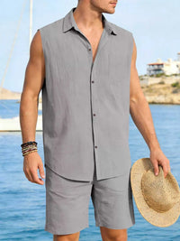Men's Full Size Button Up Sleeveless Top and Shorts Plus Size 100400363418053 40 Men's Sets Jerry's Apparel 