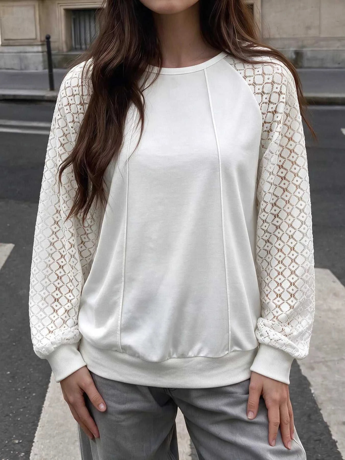 Lace Raglan Sleeve Sweatshirt 101001842976491 38 Affordable Fashion Under $100 Jerry's Apparel 