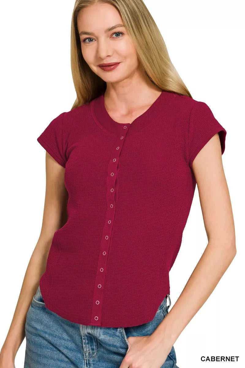 Zenana Double Knit Snap Button Short Sleeve Shirt 100100705341719 24 Affordable Fashion Under $100 Jerry's Apparel 