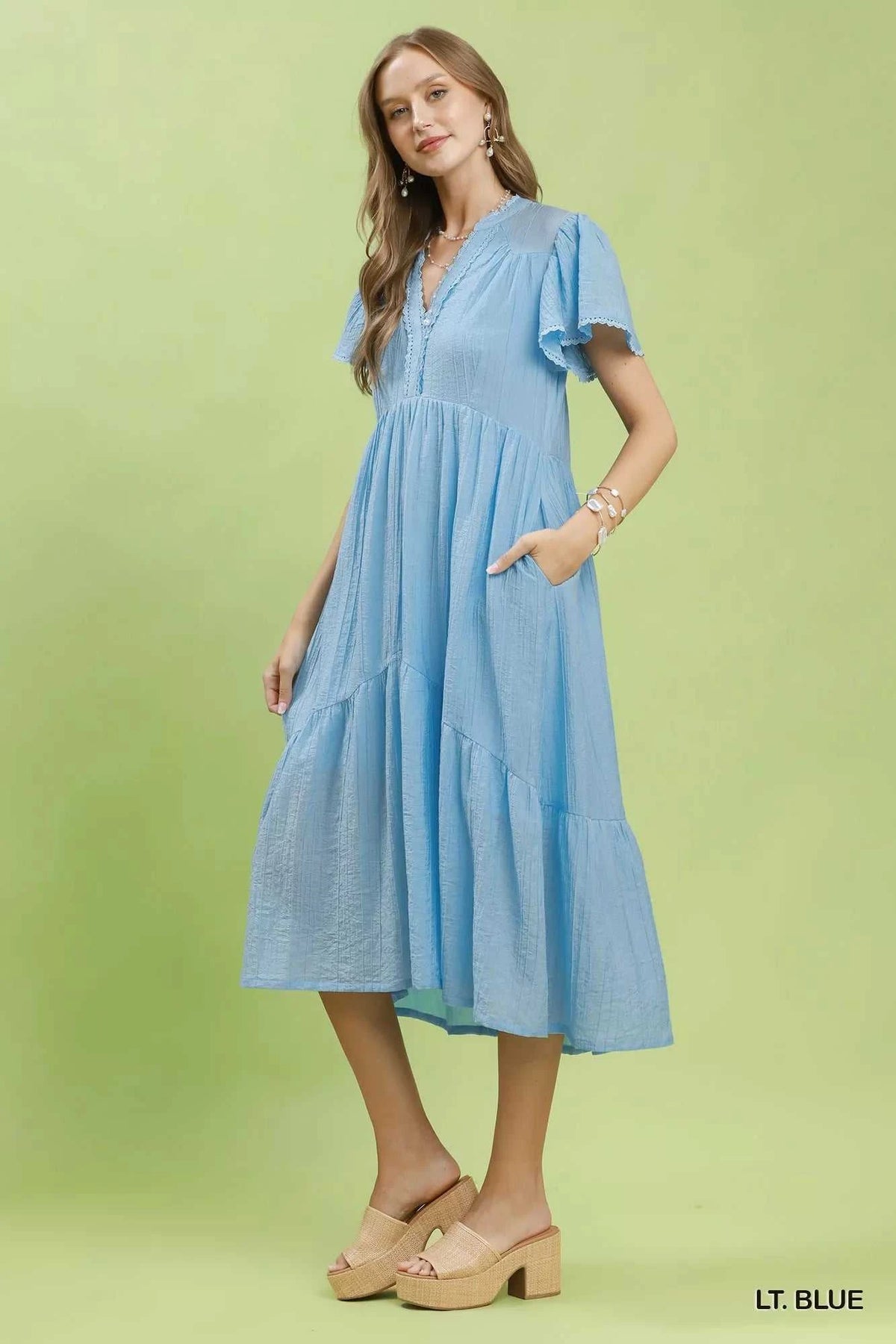 Umgee Textured Tiered Midi Dress with Side Pockets 100100863111191 62 Affordable Fashion Under $100 Jerry's Apparel 