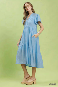 Umgee Textured Tiered Midi Dress with Side Pockets 100100863111191 62 Affordable Fashion Under $100 Jerry's Apparel 