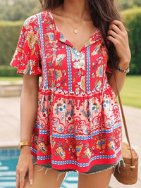 Floral Print Tie Neck Flutter Sleeve Blouse 100100839291021 32 Affordable Fashion Under $100 Jerry's Apparel 