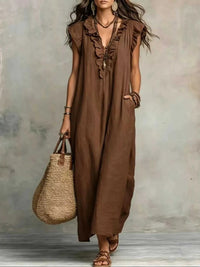 Full Size Ruffled V-Neck Cap Sleeve Maxi Dress Plus Size 100100345570931 29 Affordable Fashion Under $100 Jerry's Apparel 