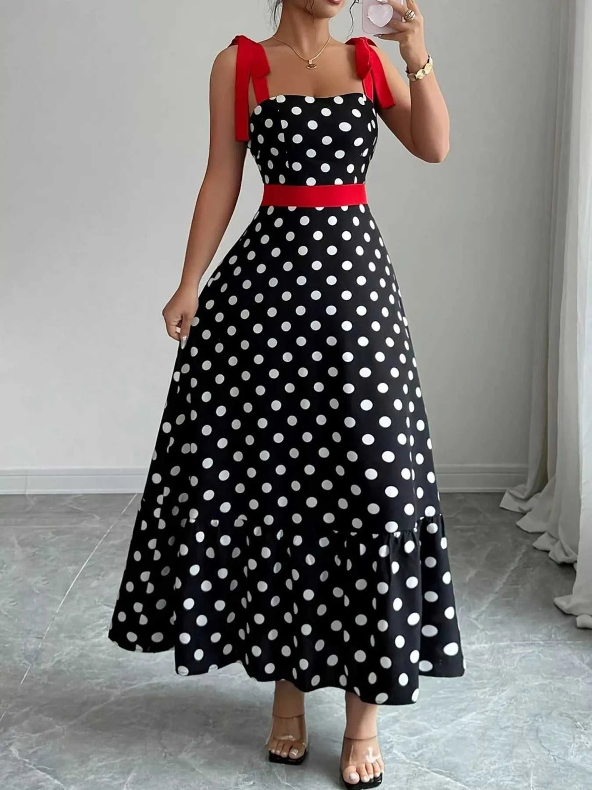 Polka Dot Tie Strap Maxi Dress 100100434641538 37 Gifts for Her Jerry's Apparel 