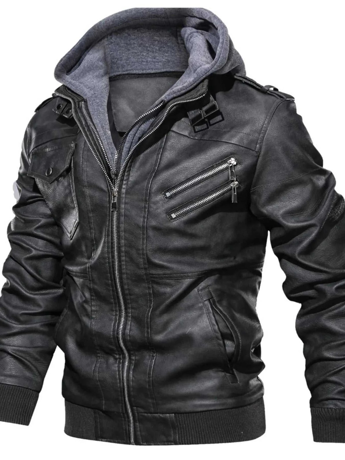 Men's Full Size Hooded Faux Leather Motorcycle Jacket Plus Size 100400878140244 108 Fashion Forward Plus Size Clothing Jerry's Apparel 