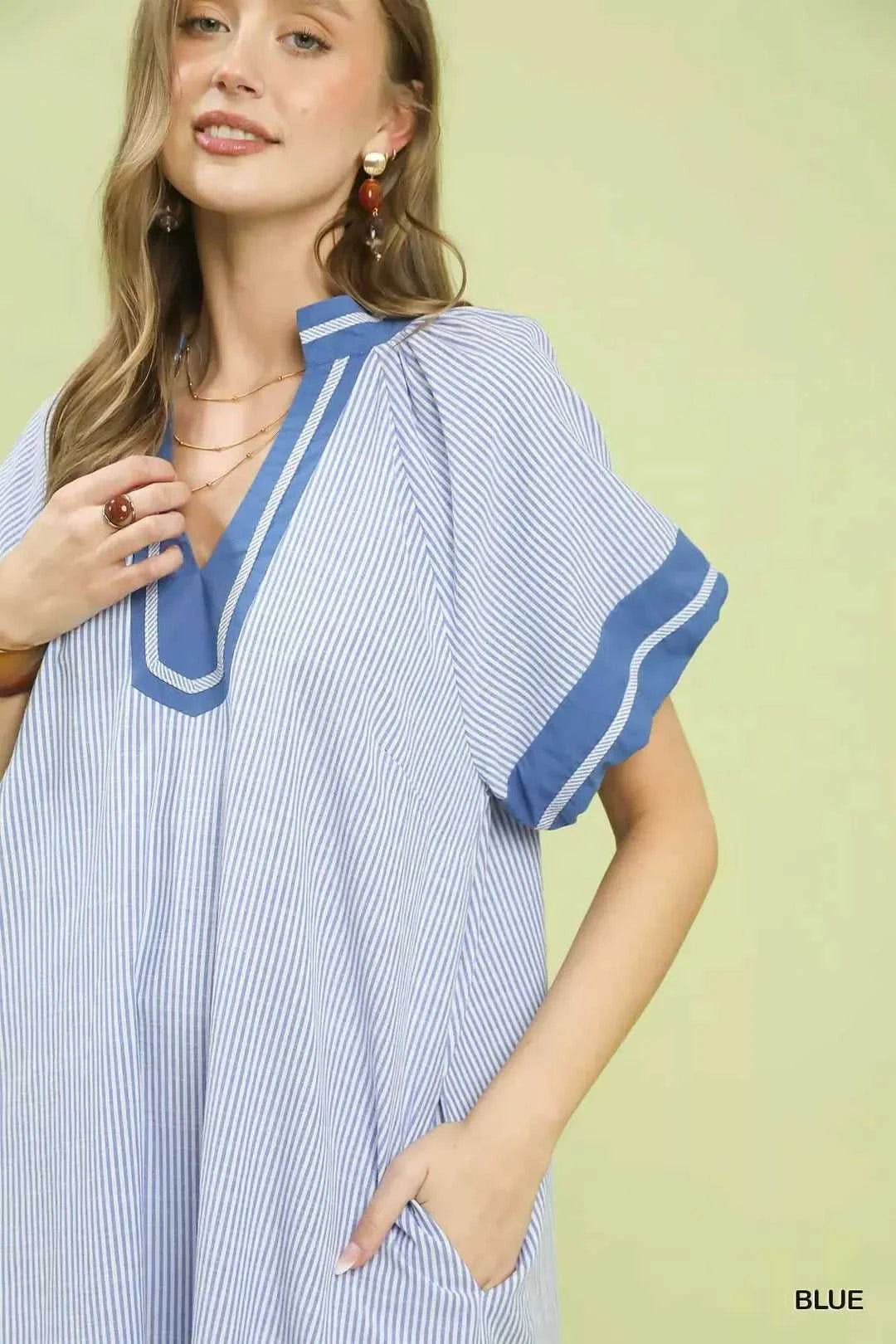 Umgee Pinstripe Contrast Trim Midi Dress 100100401321470 66 Affordable Fashion Under $100 Jerry's Apparel 