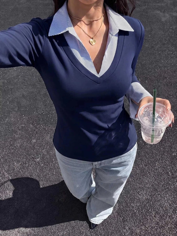 Contrast Collar Long Sleeve Top 100100079537972 41 Affordable Fashion Under $100 Jerry's Apparel 