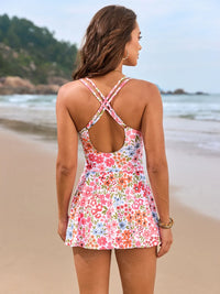 Twisted Front Crisscross Double Spaghetti Strap One-Piece Swimwear