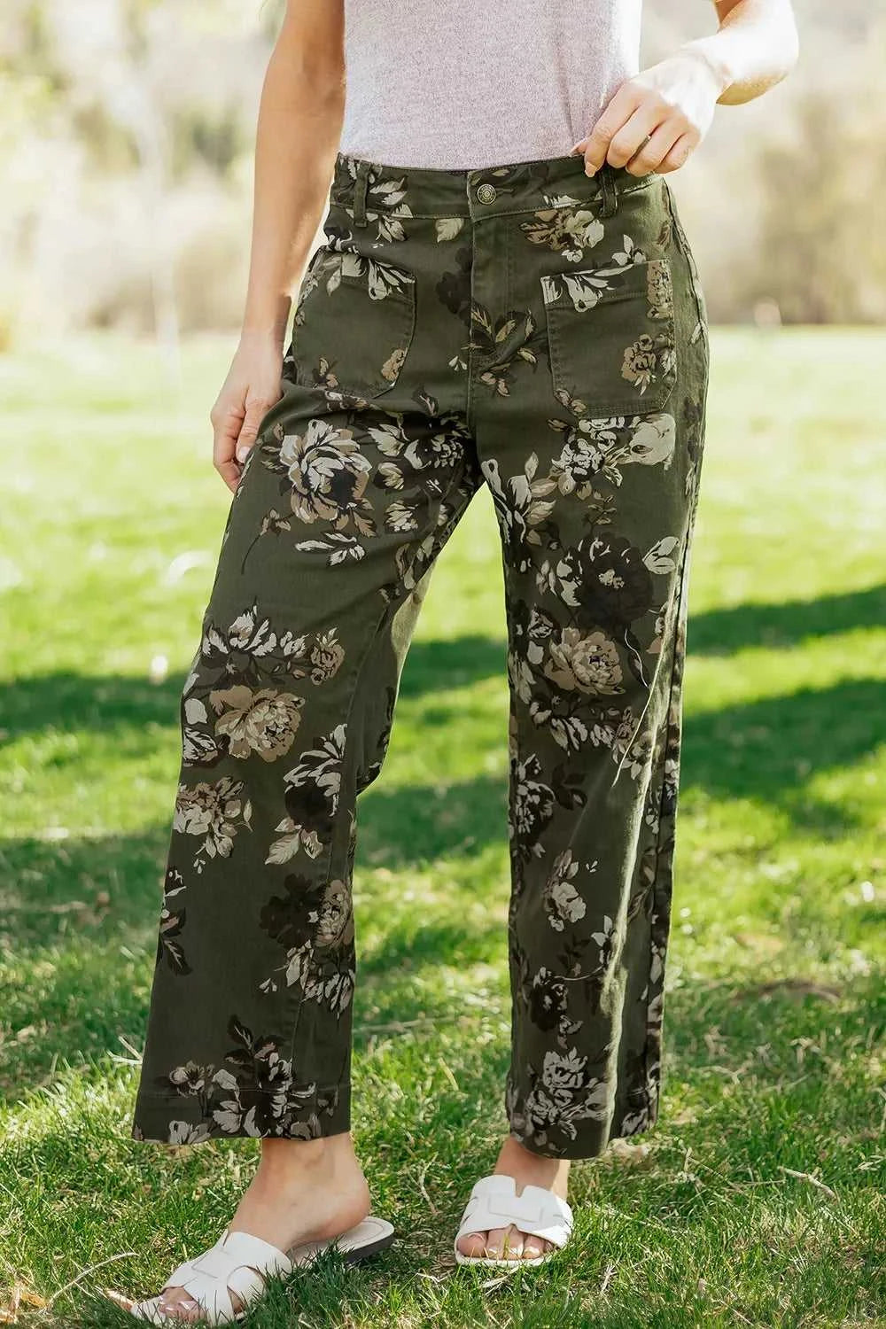 Vintage Style Floral Print High Waist Wide Leg Jeans 100100212050078 65 Affordable Fashion Under $100 Jerry's Apparel 