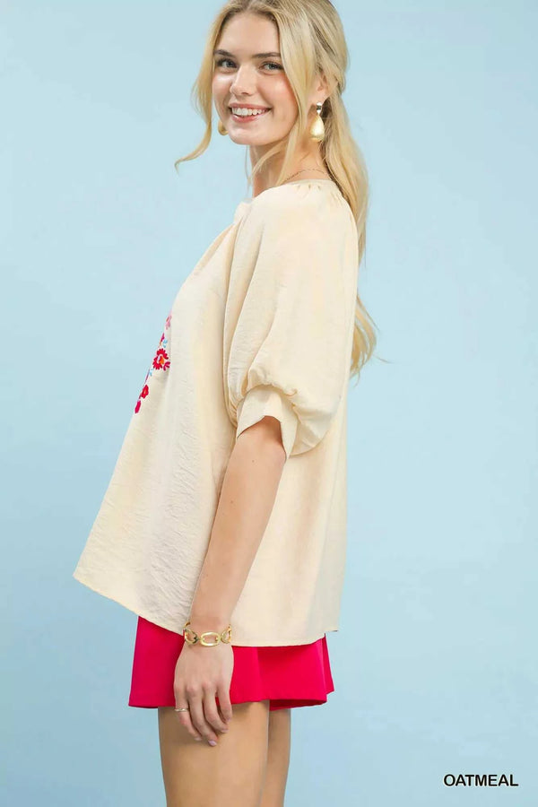 Umgee Embroidered Puff Sleeve Blouse 100100035431753 57 Affordable Fashion Under $100 Jerry's Apparel 