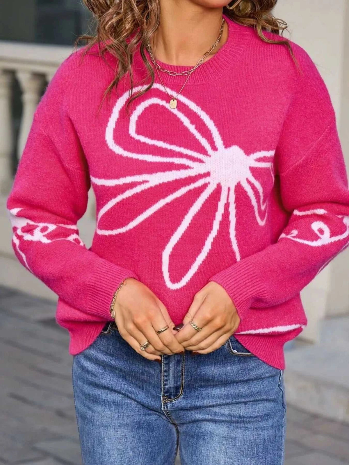Floral Crew Neck Long Sleeve Sweater 100100448396128 47 Affordable Fashion Under $100 Jerry's Apparel 